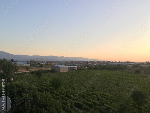 sunset over the village