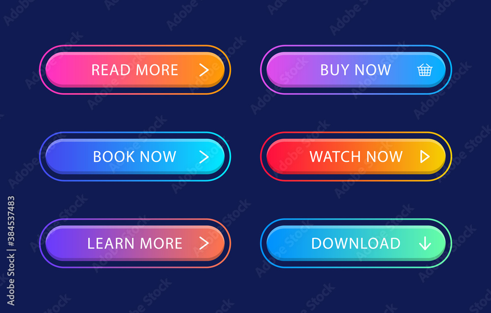 Set of modern web buttons. Gradient buttons for call action. For website and ui design.
