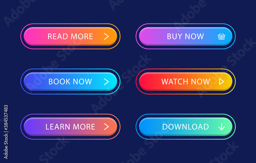 Set of modern web buttons. Gradient buttons for call action. For website and ui design.