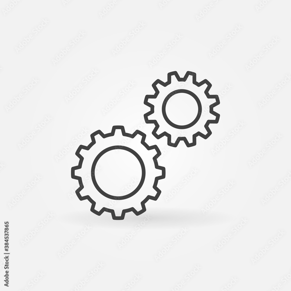 Two Gears outline icon. Settings vector concept line symbol Two Gears outline icon. Settings vector concept line symbol