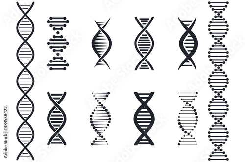 Set of DNA icons. Genetic signs. Medical symbols. Structure molecule and chromosome.