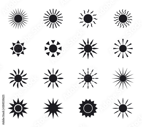 Set of sun icons. Collection of black sun symbols. Vector flat icon. © TMvectorart