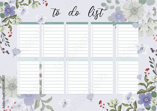 Pale Green and Purple Flower Winter Themed To Do List Template