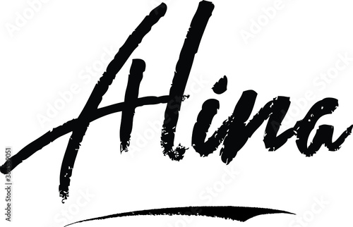 Alina-Female name Modern Brush Calligraphy on White Background photo