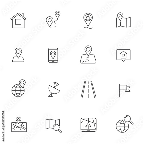Navigation, location, GPS elements - thin line web icon set. Outline icons collection. Simple vector illustration.