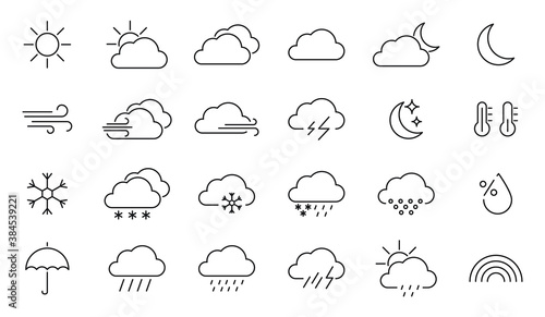 Set of weather linear icons. Forecast weather symbols. Vector web icons.