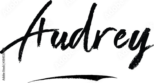 Audrey-Female name Modern Brush Calligraphy on White Background photo