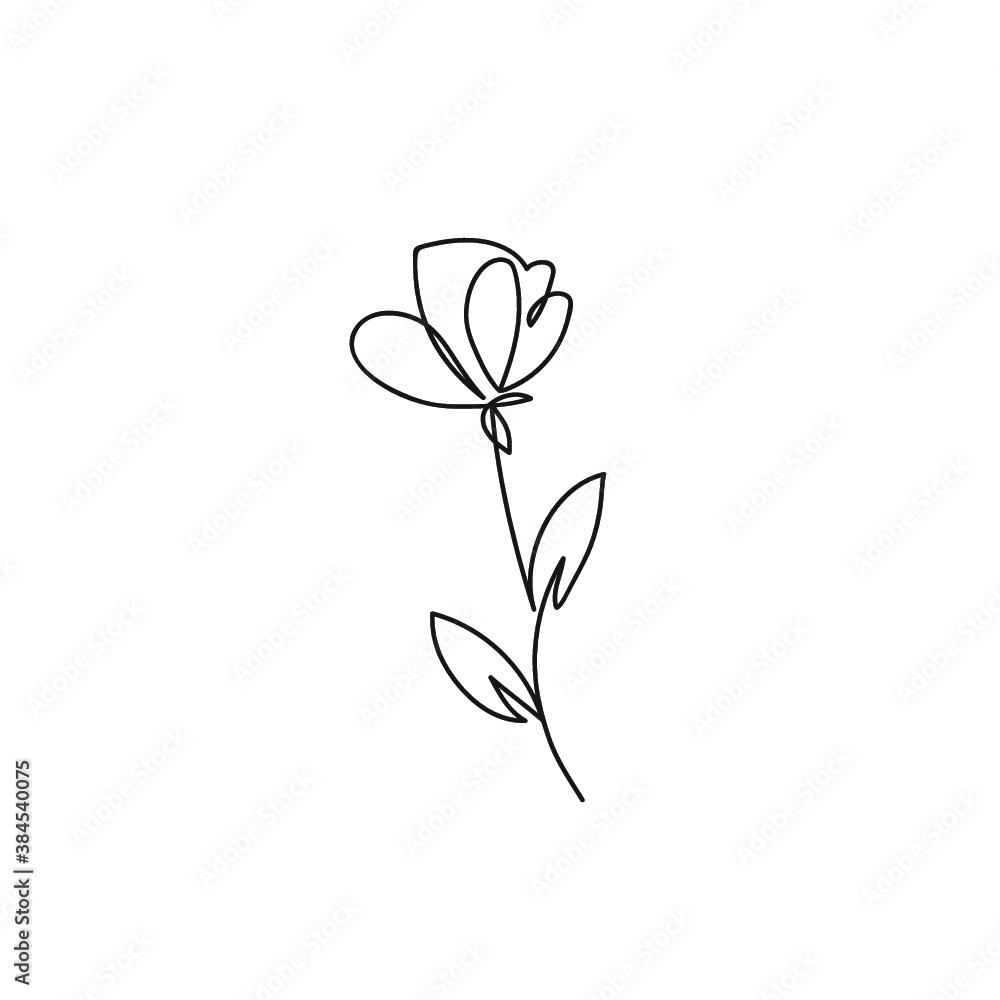 Abstract flower in one line art drawing style. Black line sketch on white background. Vector illustration.Linear flower in one line continuous style.Elegant continuous line drawing Abstract flower in one line art drawing style. Black line sketch on white background. Vector illustration.Linear flower in one line continuous style.Elegant continuous line drawing