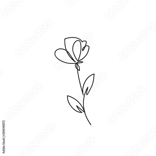 Abstract flower in one line art drawing style. Black line sketch on white background. Vector illustration.Linear flower in one line continuous style.Elegant continuous line drawing