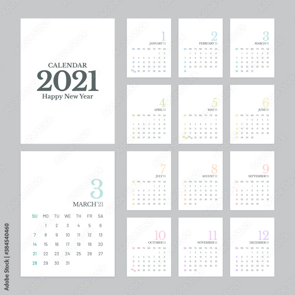 Simple Calendar 2021 Design Week Starts on Sunday Simple Calendar 2021 Design Week Starts on Sunday