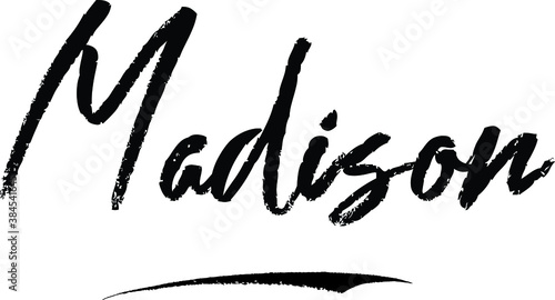 Madison-Female name Brush Calligraphy on White Background