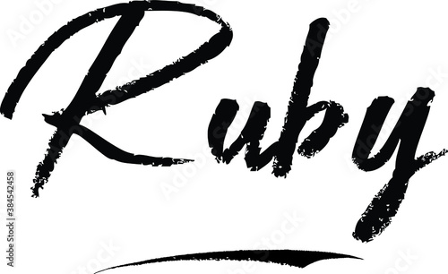 Ruby-Female name Modern Brush Calligraphy on White Background