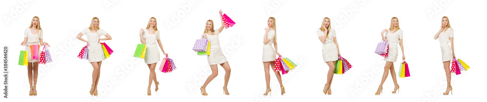 Woman with shopping bags isolated on white Woman with shopping bags isolated on white