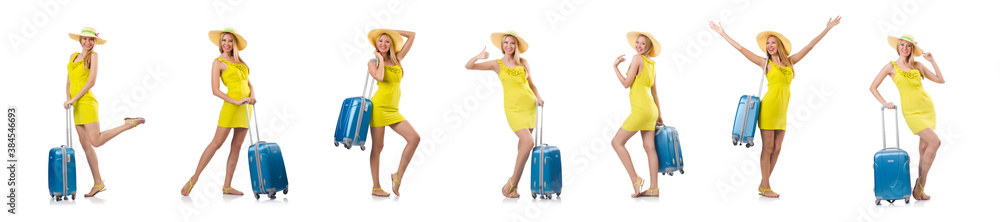 Girl with suitcases isolated on white Girl with suitcases isolated on white