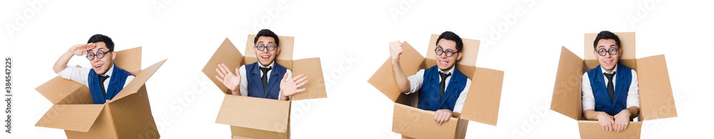 Man in thinking outside the box concept Man in thinking outside the box concept