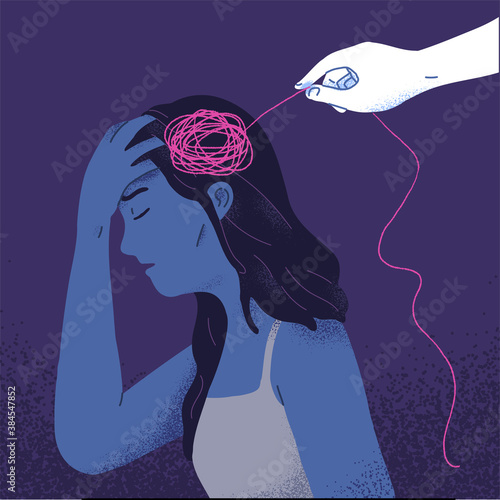 Concept of woman having psychotherapy psychology self healing, recovery, because feeling incomplete mental rehabilitation in flat vector illustration