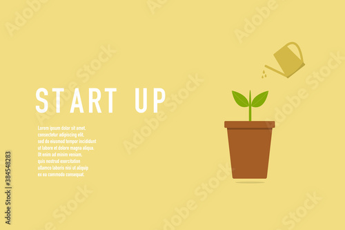 vector creative illustration of startup concept, business growth with watering and growing tree