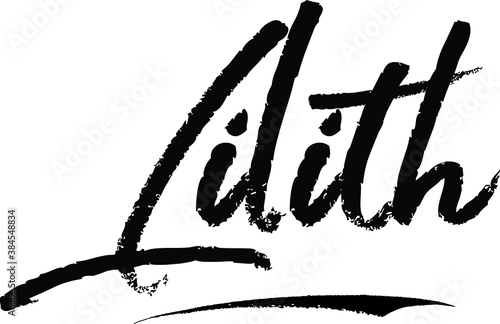 Lilith Female name Modern Brush Calligraphy on White Background photo