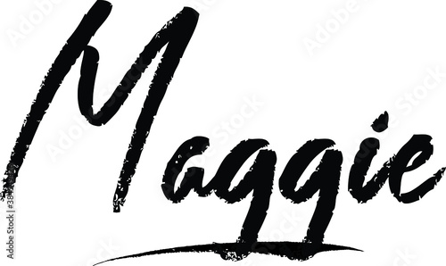 Maggie Female name Modern Brush Calligraphy on White Background