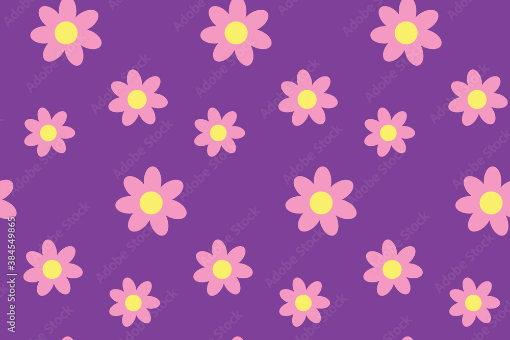 Seamless pattern with flowers on purple board. Spring illustration. Beautiful print for textile, greeting cards, wrapping paper, decor and design. Celebration style. Endless design. Jpg file Seamless pattern with flowers on purple board. Spring illustration. Beautiful print for textile, greeting cards, wrapping paper, decor and design. Celebration style. Endless design. Jpg file