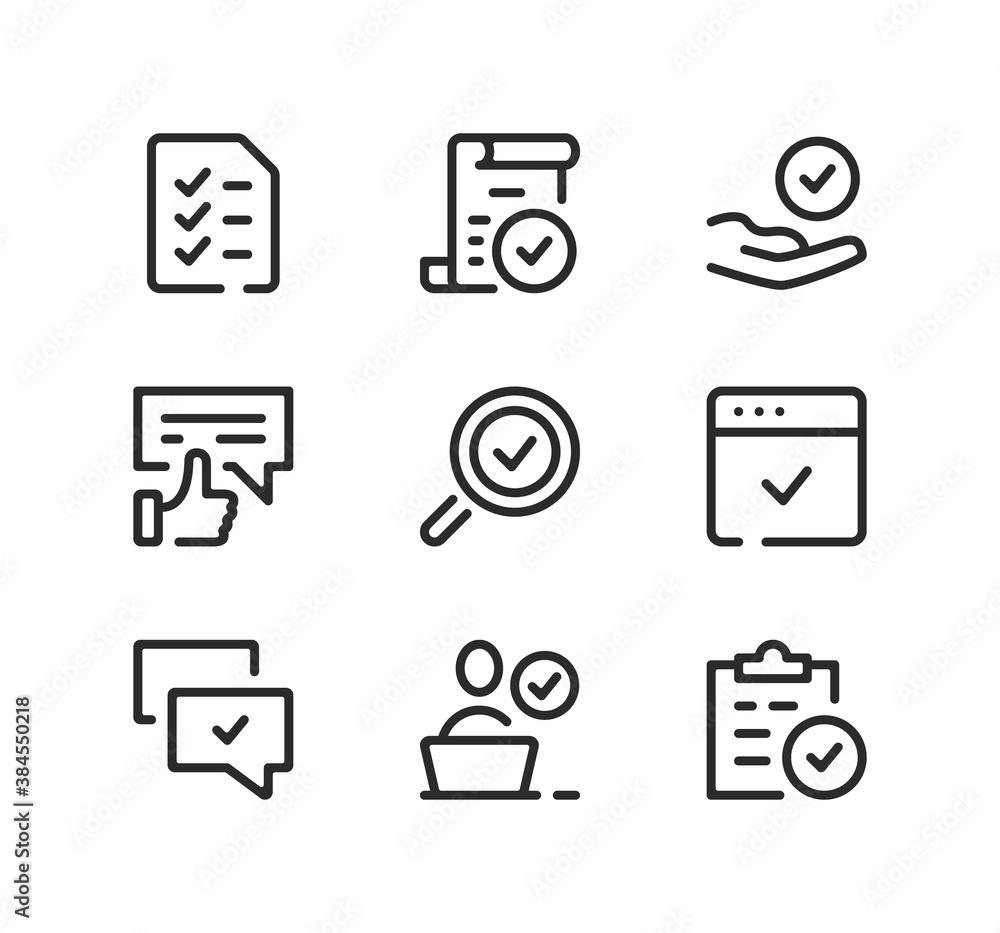 Approve line icons set. Modern graphic design concepts, black stroke linear symbols, simple outline elements collection. Vector line icons