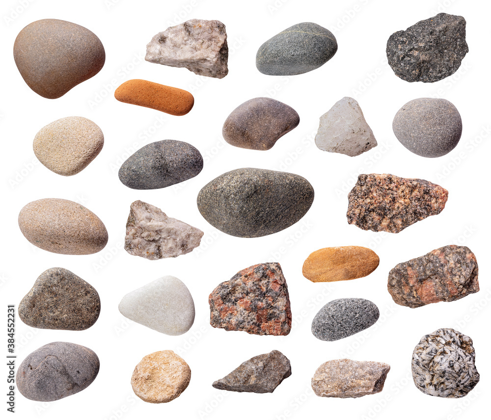 Various stones set isolated on white background without shadows Various stones set isolated on white background without shadows