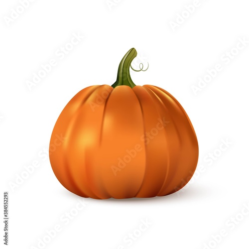 Halloween orange pumpkin. Isolated traditional realistic food. October holiday decoration vector illustration. Autumn spooky decor for fun and celebration. Nature harvest