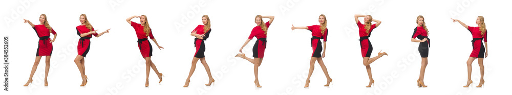 Beautiful lady in red black dress isolated on white Beautiful lady in red black dress isolated on white