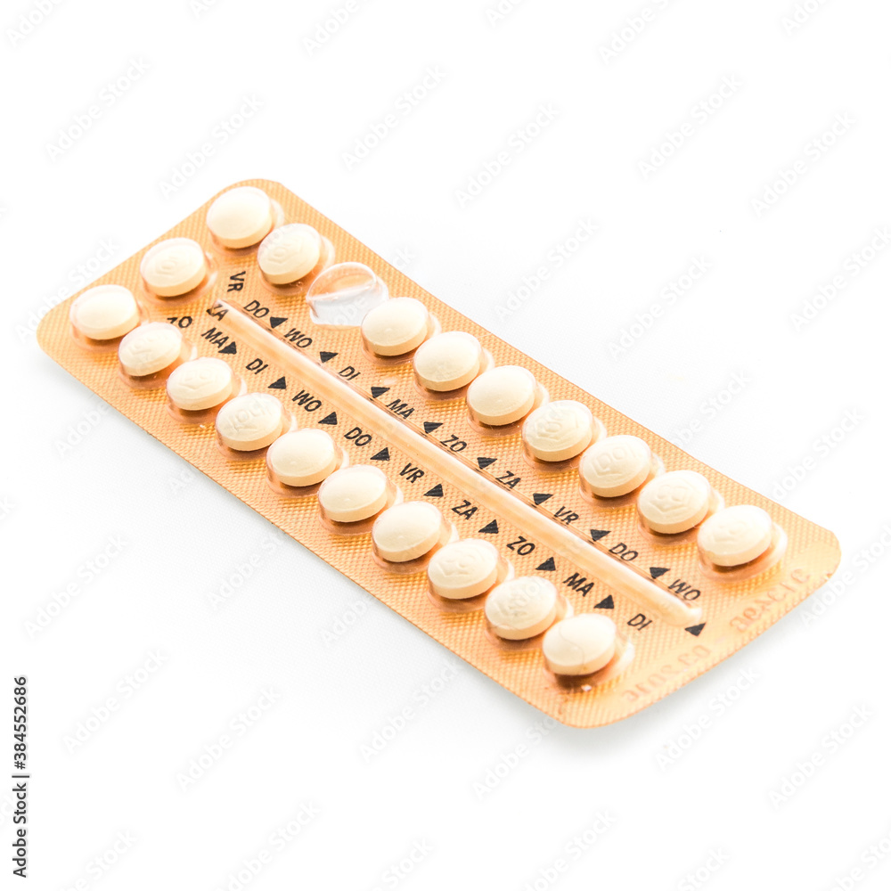 Birth control pills, contraceptive pill, Contraception Methods and Women's Health isolated on white background