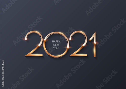 Glowing shiny golden new 2021 year number symbol on gray background. Festive winter holiday merry Christmas decoration. Vector 2021 New Year illustration.