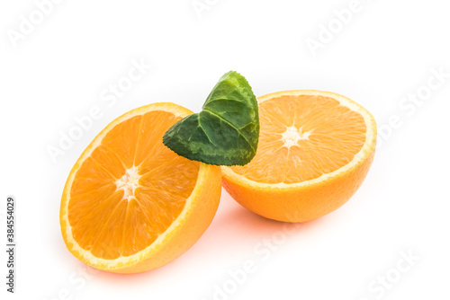 Ripe orange isolated on white background - fresh citrus fruit photography  orange cut in half