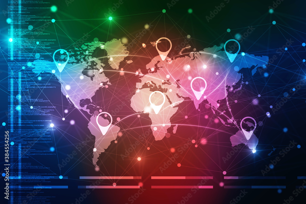 Obraz premium 2d rendering Red map pointer with world map