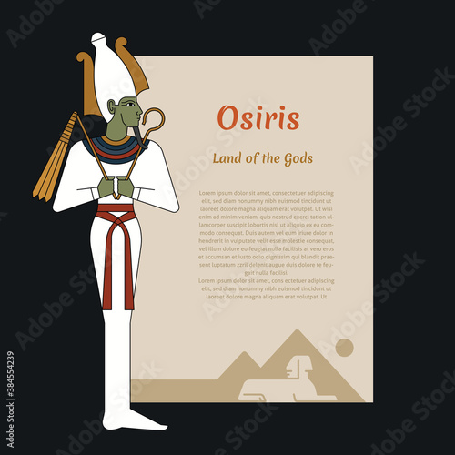 Ancient Egypt template with place for text. With illustrations of the gods of ancient Egypt Osiris.