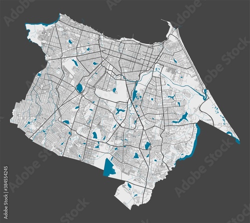 Detailed map of Fortaleza city, Cityscape. Royalty free vector illustration.