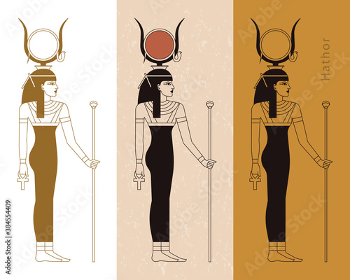 A collection of vector illustrations by the ancient Egyptian goddess Hathor from the ankh. photo