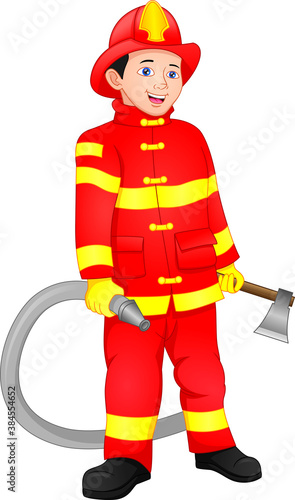 cute boy Firefighter isolated on white background