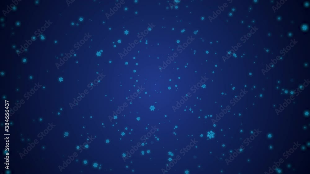 winter animation background. blue snowflakes fly on blue background winter animation background. blue snowflakes fly on blue background
