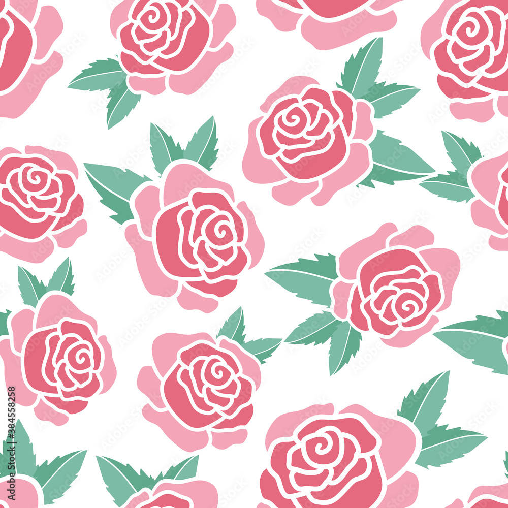 Vector pink roses seamless pattern background. Perfect for fabric, scrapbooking, wrapping paper, wallpaper projects Vector pink roses seamless pattern background. Perfect for fabric, scrapbooking, wrapping paper, wallpaper projects