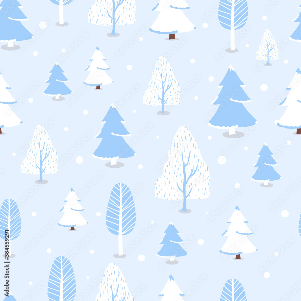 Cute winter seamless pattern with snow,tree for Christmas holiday