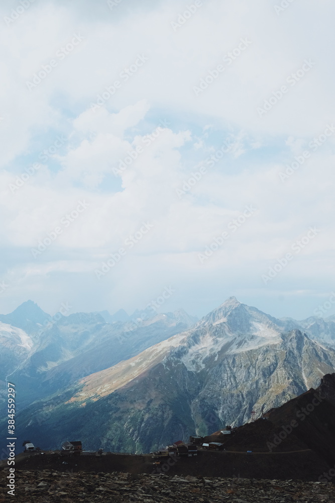 panoramic view of the mountains on a sunny summer day.