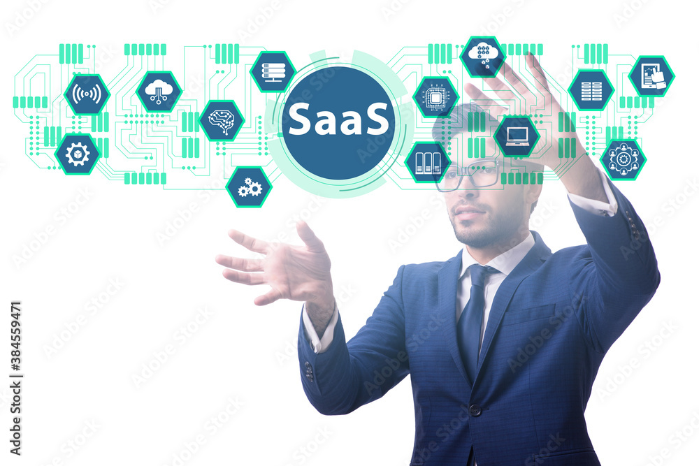 Software as a service - SaaS concept with businessman Software as a service - SaaS concept with businessman