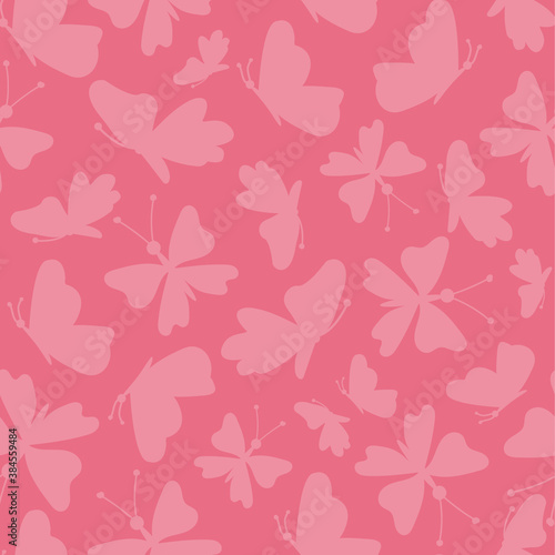 Fototapeta Naklejka Na Ścianę i Meble -  Vector pink butterfly seamless pattern background. Perfect for fabric, scrapbooking, wrapping paper, wallpaper projects
