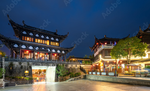 Night view of street buildings in Huizhou ancient city photo