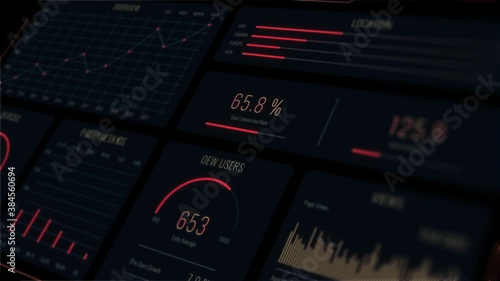 Perspective red futuristic user interface with HUD and infographic elements. Ultra detailed abstract digital background. Intelligent head-up display dashboard for business, games, web and app.