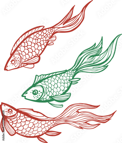stylized floating goldfish, vector illustration