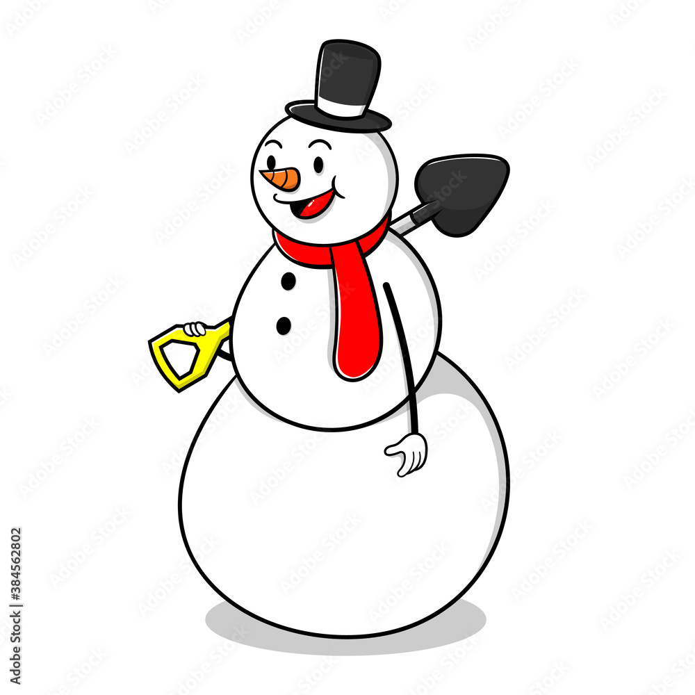 Funny Snowman Cartoon Characters carrying a shovel and get ready to cleaning a pile of snow best for sticker or decoration with winter themes for kids Funny Snowman Cartoon Characters carrying a shovel and get ready to cleaning a pile of snow best for sticker or decoration with winter themes for kids