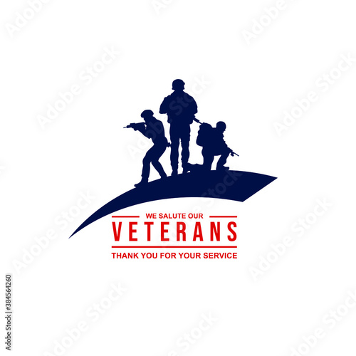 Three soldiers' silhouette were on alert for an attack isolated on white background perfect for Veterans Day illustration 