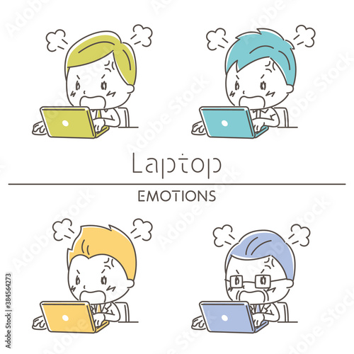 ノートパソコンと怒る男性のイラスト