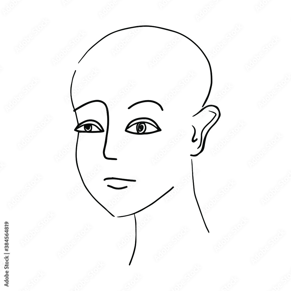 Sketch of a girl's bald head. Vector. Doodle illustration. Sketch of a girl's bald head. Vector. Doodle illustration.