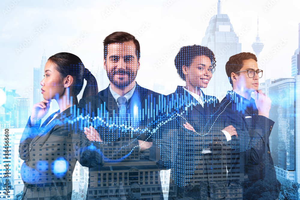 Φωτογραφία Group of business colleagues in suits as a part of multinational corporate team working on forecasting trading corporate strategy at fund